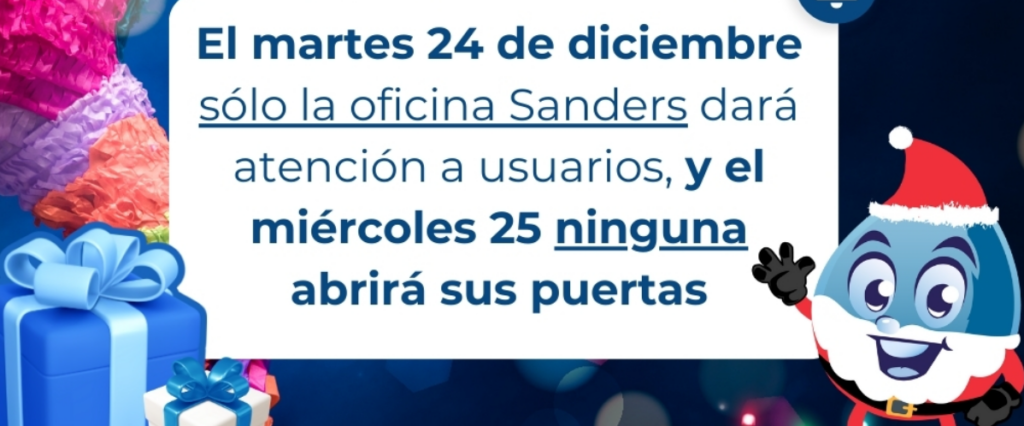 SOLO EL CENTRO SANDERS ESTARÁ ABIERTO ESTE 24 DE DICIEMBRE; LA J+ RETOMA HORARIOS HABITUALES EL 26 DE DICIEMBRE