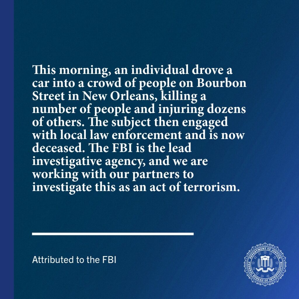 SUBEN A 15 MUERTOS POR ATAQUE EN NUEVA ORLEANS