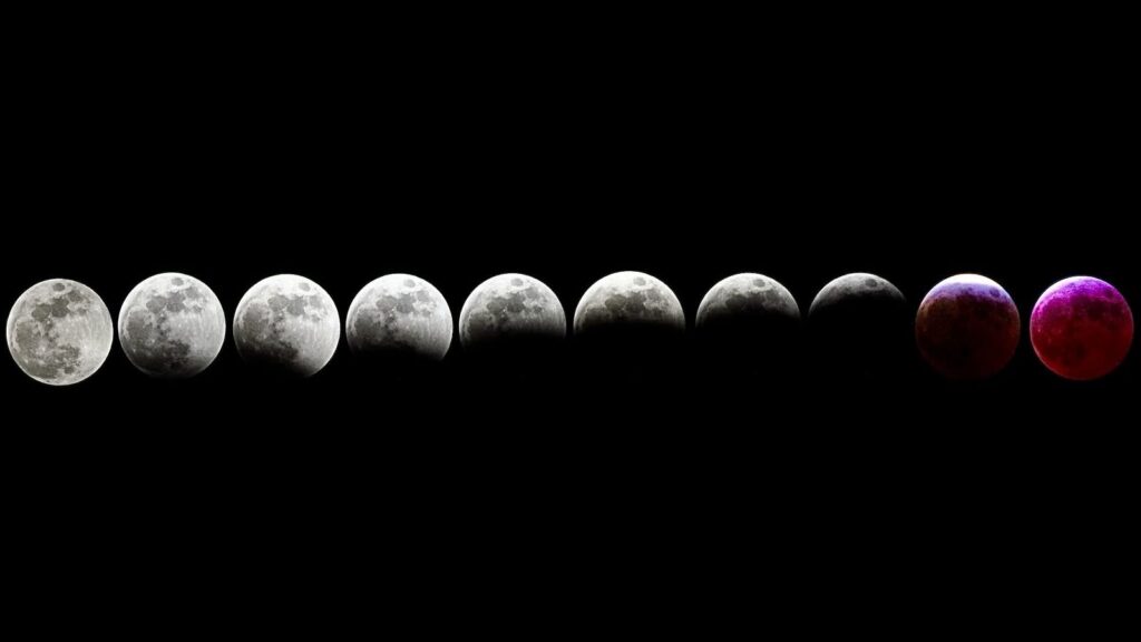 Atrae miradas el eclipse lunar total con su luz roja